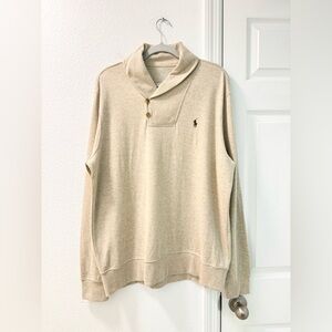 Polo Ralph Lauren Luxury Jersey Shawl-Collar Pullover size large cream Heather